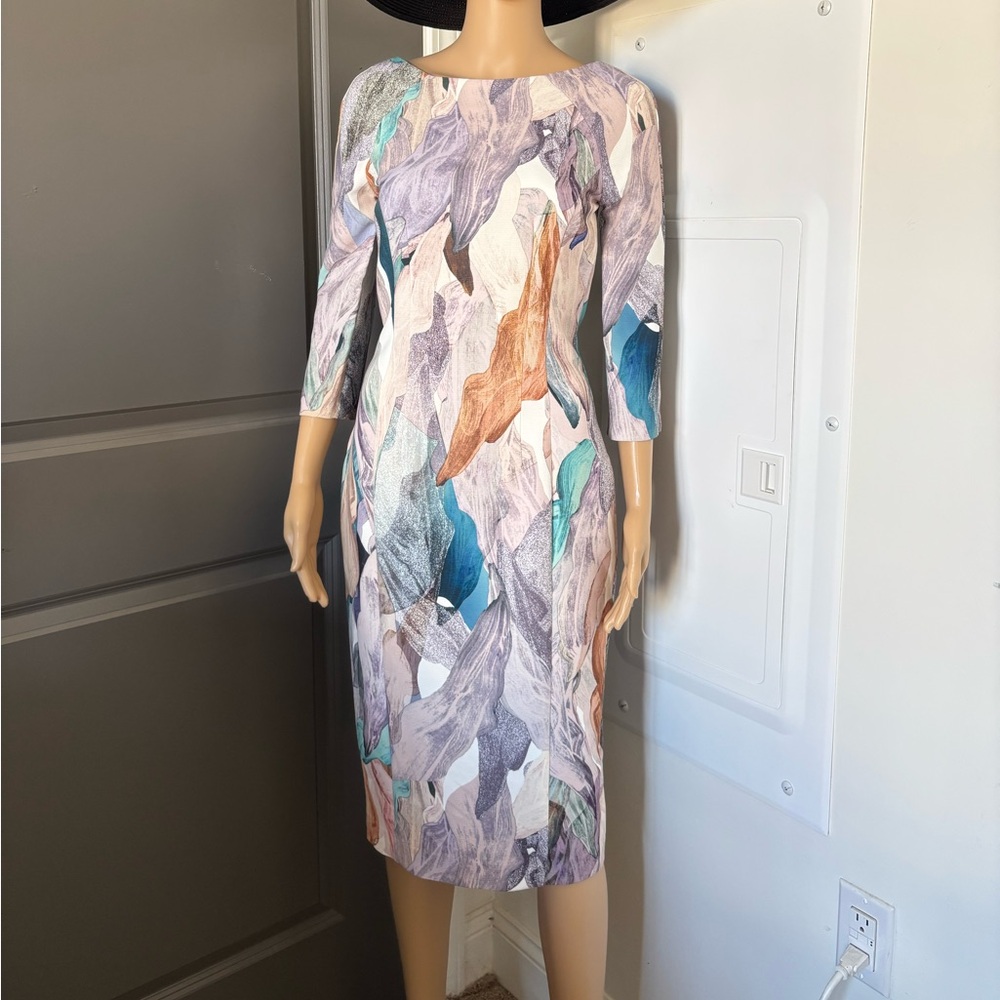 H&M Multicolor Abstract Dress midi green pink white purple stretch size XS-S